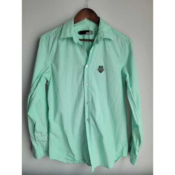 Love Moschino Mint Green Cotton Shirt Spellout Big Logo Size S - Picture 1 of 7
